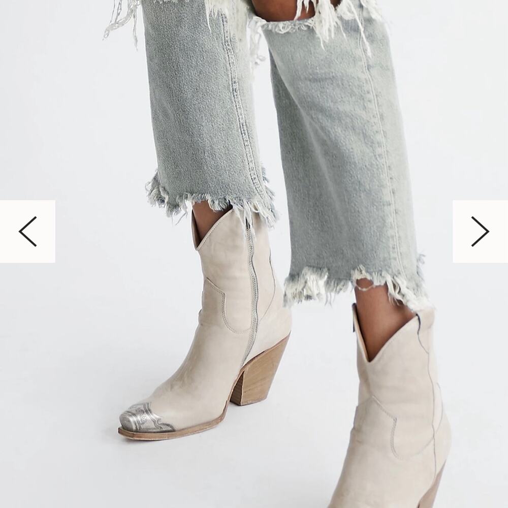 Free People Cream Suede Western Ankle Boots